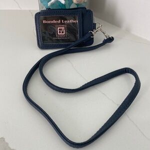 Stone Mountain Navy Leather ID Zippered Card Case with Lanyard